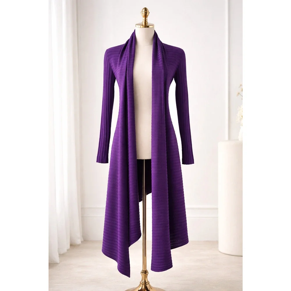 Designer Merino Wool Cashmere Sculpted Front-Drape Wrap Top - Picture 2 of 16